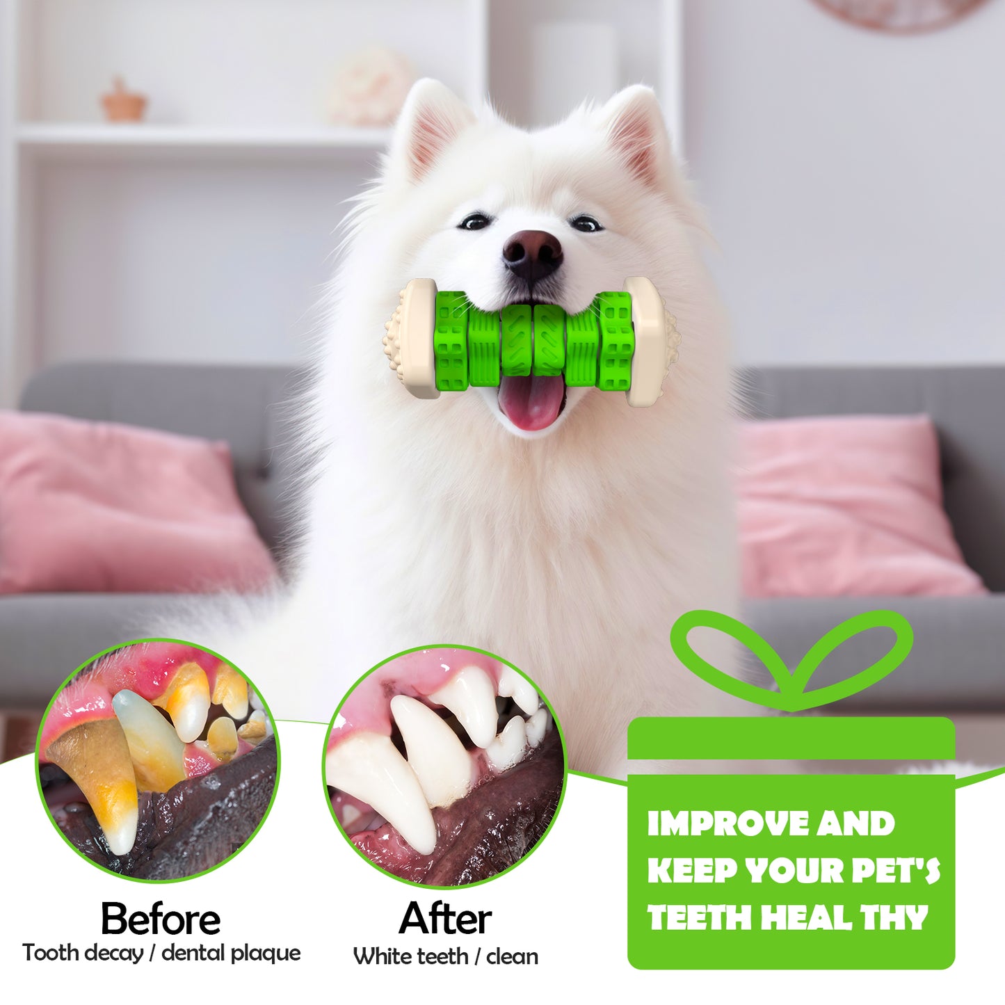 Interactive Dog Chew Toy-Brightly Colored Dog Enrichment Toy for Aggressive Chewers-Green