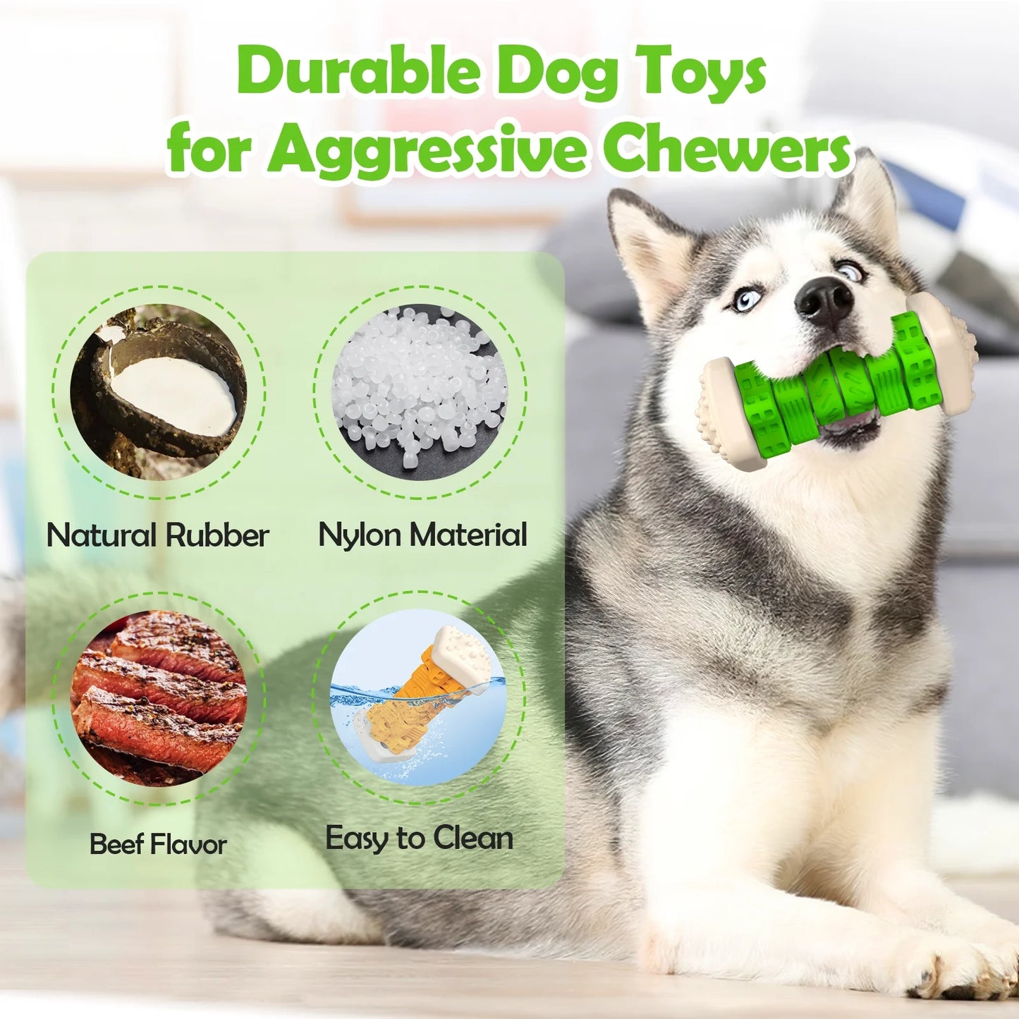 Interactive Dog Chew Toy-Brightly Colored Dog Enrichment Toy for Aggressive Chewers-Green