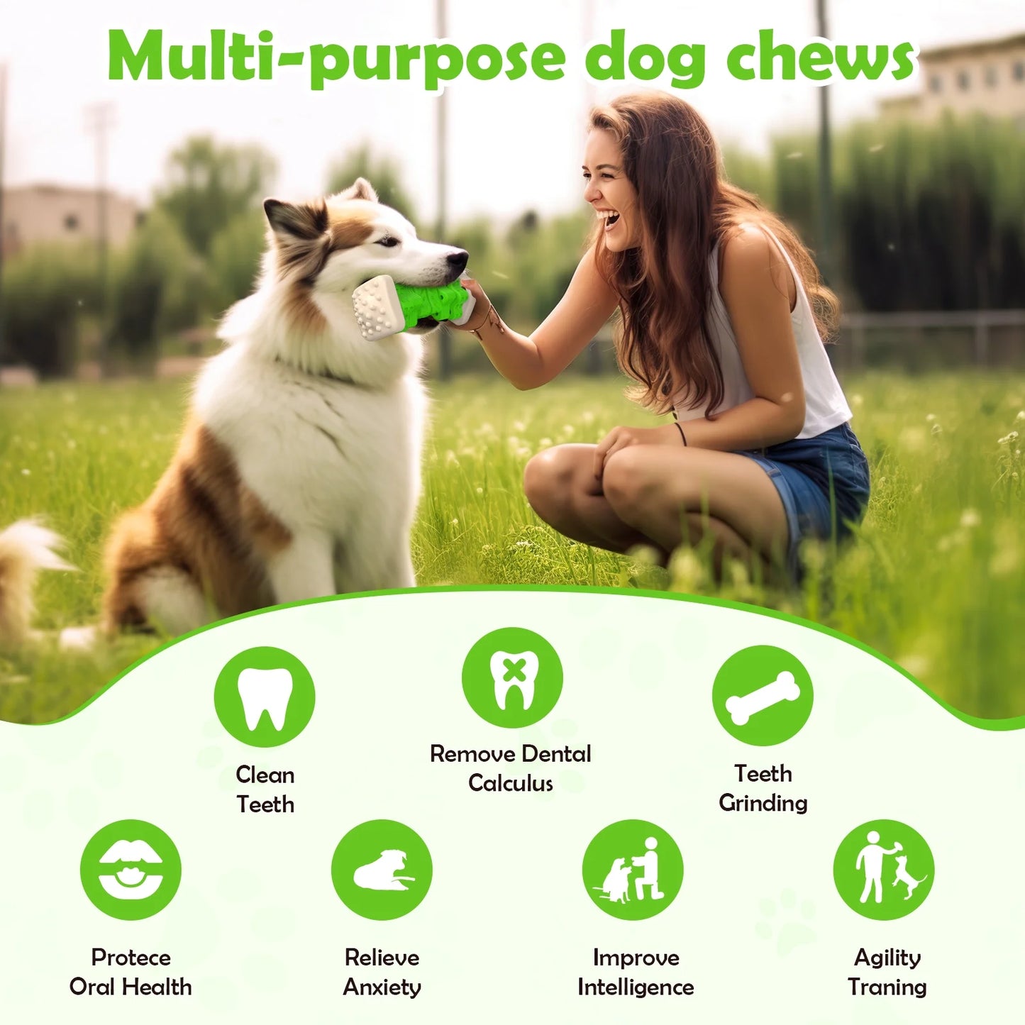 Interactive Dog Chew Toy-Brightly Colored Dog Enrichment Toy for Aggressive Chewers-Green